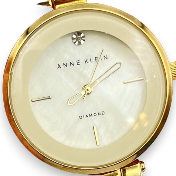 Vintage \'80s Anne Klein MOP & Diamond Face, Shimmery Enamel Goldtone Link Watch main image 10